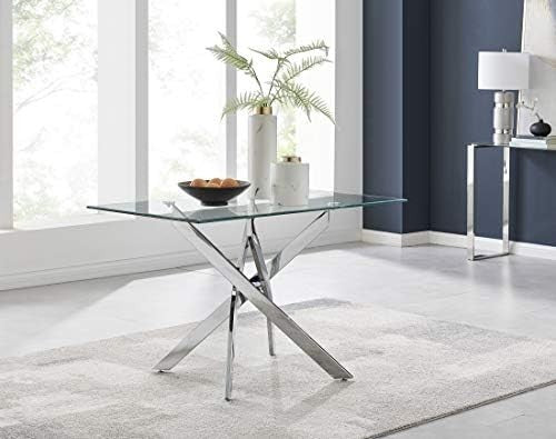 Rectangular Glass Dining Table 120x70cm Chrome Metal Modern Kitchen Table