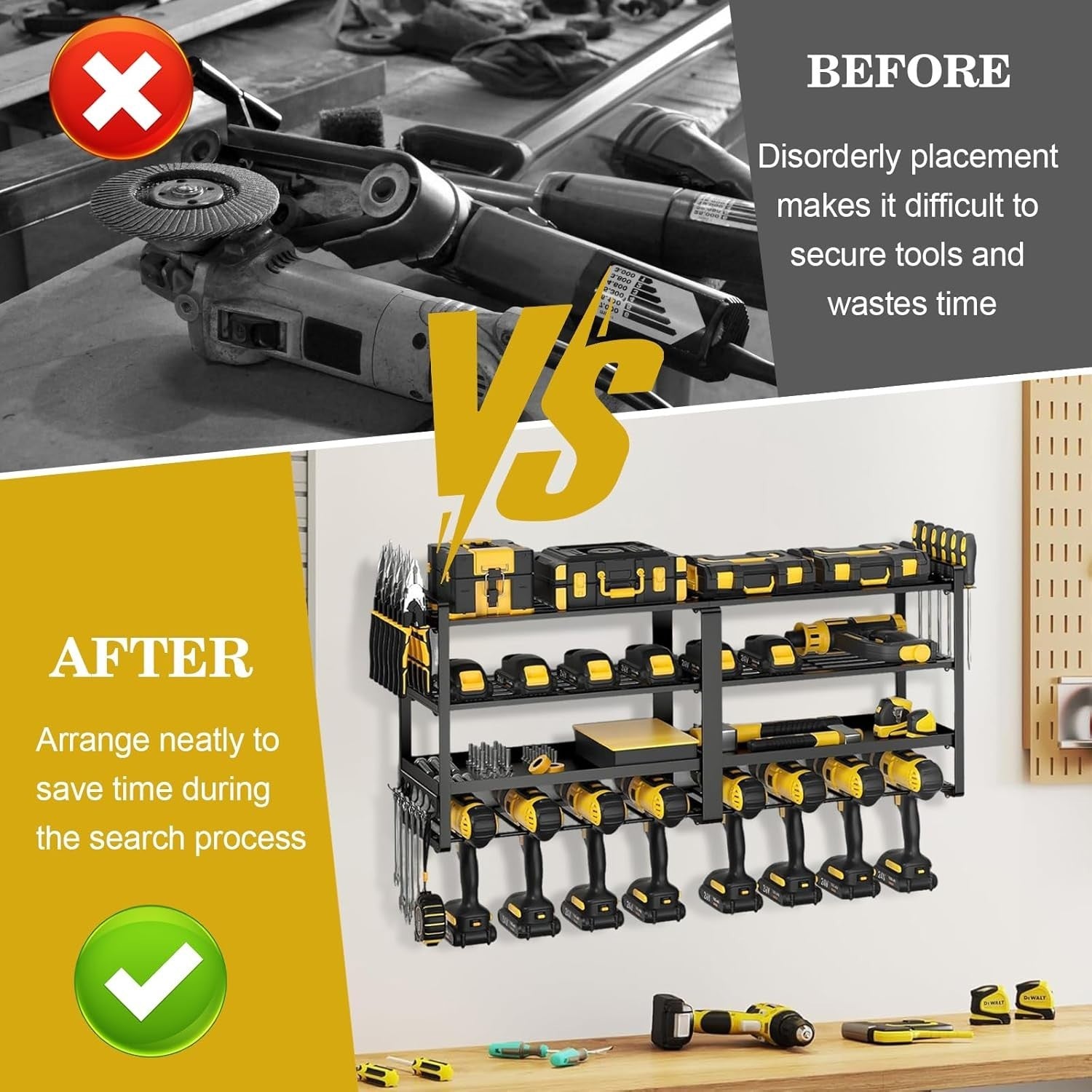 Wall Mount Power Tool Organizer 8 Drill Holders 4 Layers – 200Lbs Load