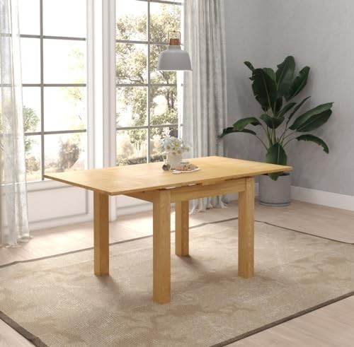 Small Extendable Oak Dining Table Rectangular Folding Space-Saving Modern