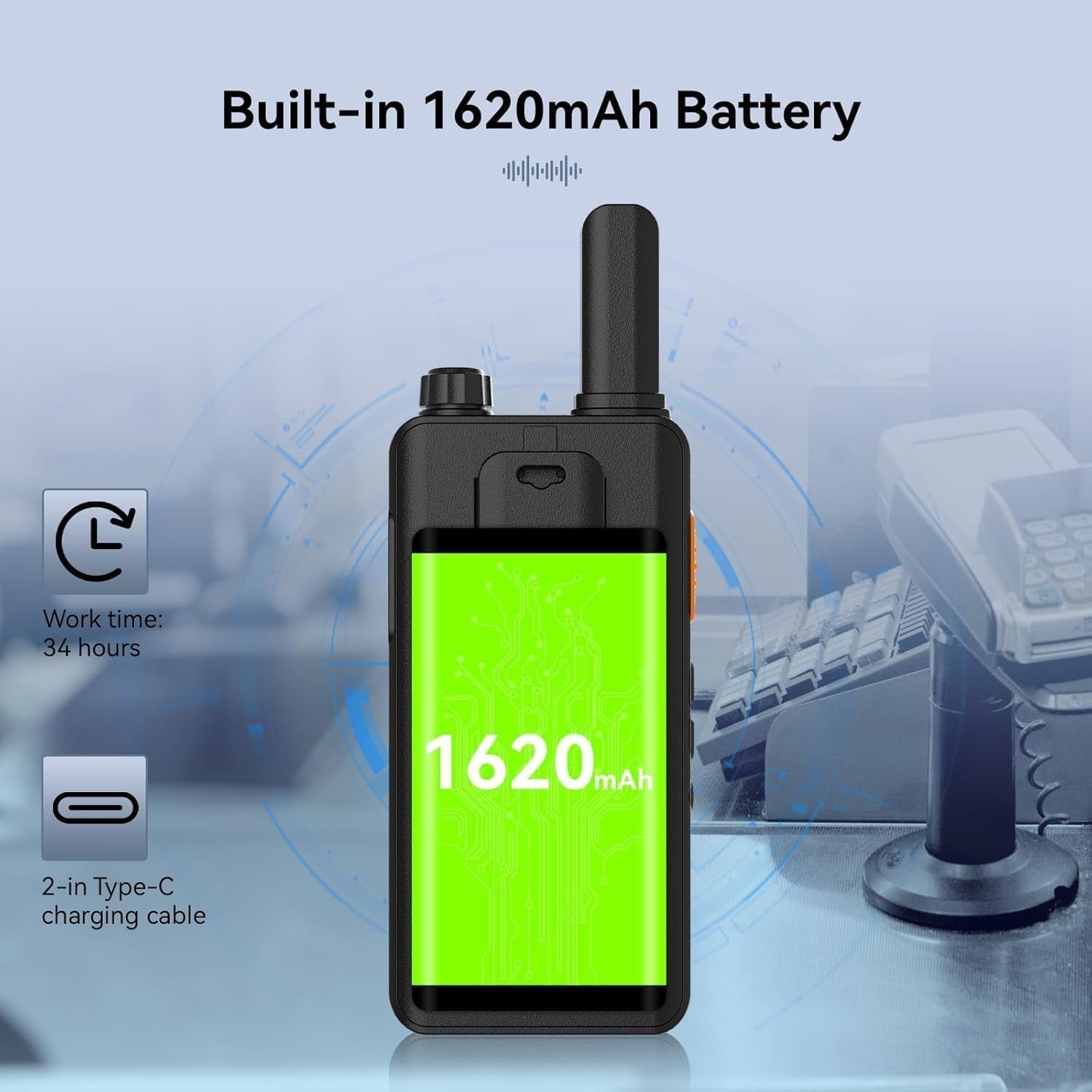 Slim Walkie Talkies 4 Pack VOX Earpiece 1620mAh Long Range Radio