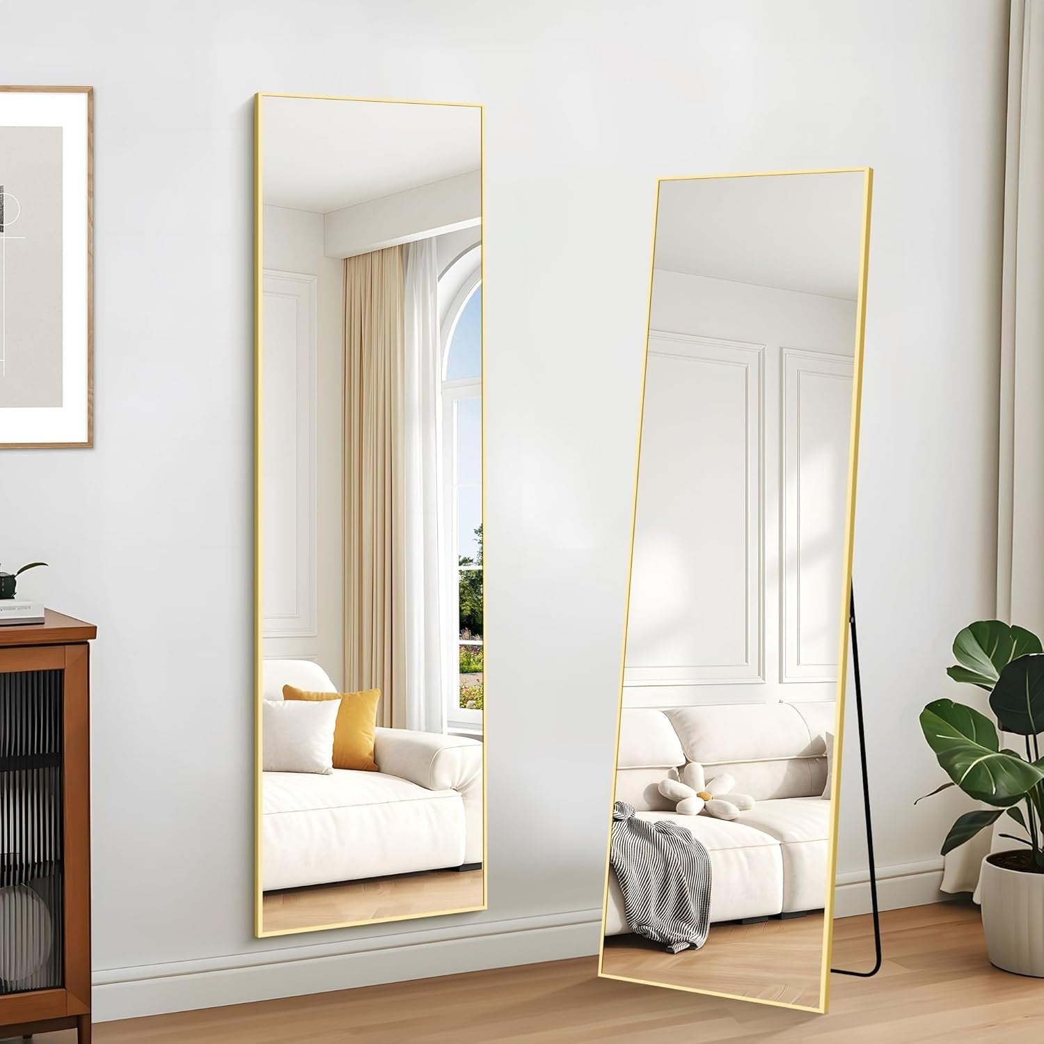 Gold Full Body Mirror 150x40cm Freestanding & Wall Mount Bedroom Use