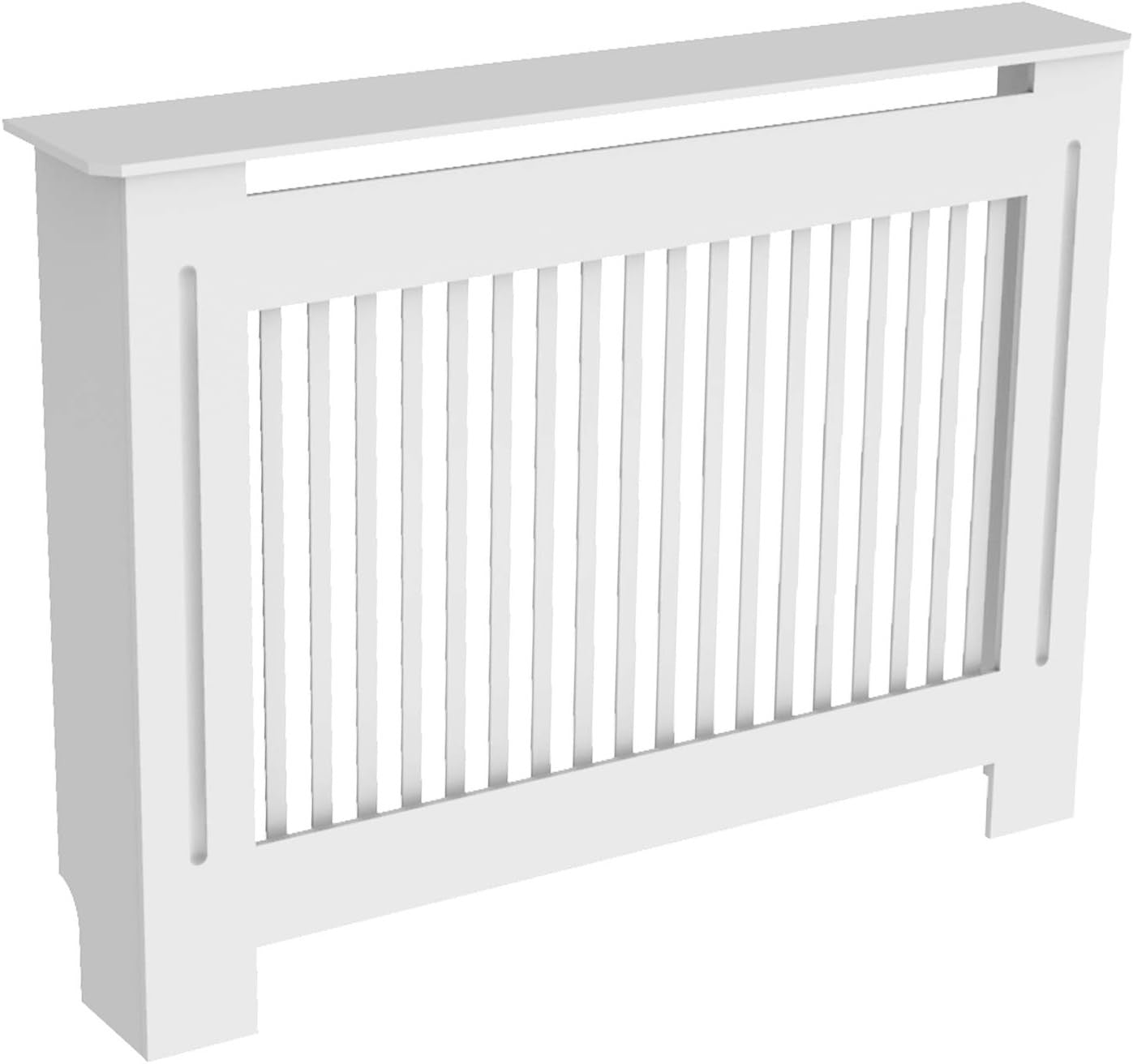 High Radiator Cover White MDF Cabinet | Vertical Slats Modern Shelf 111cm