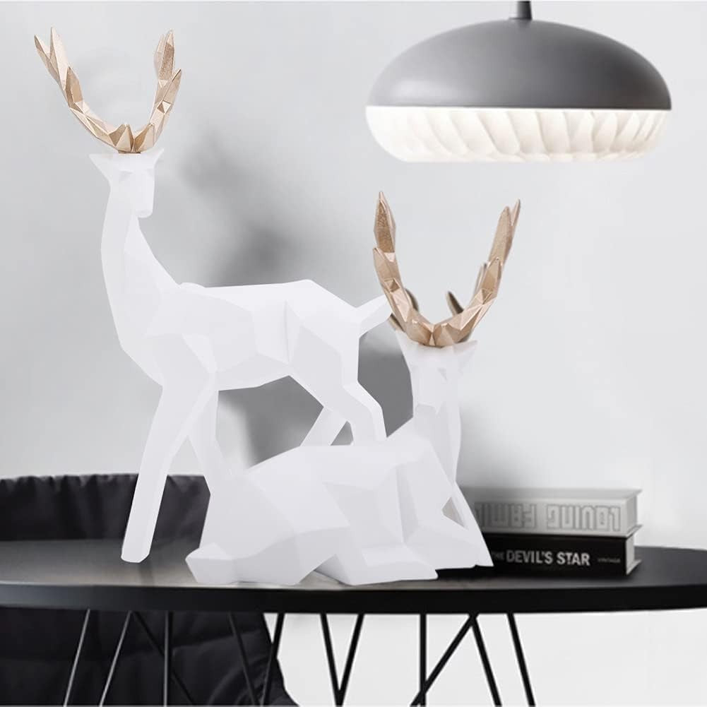 White Reindeer Ornament Set 2PCS • Modern Deer Statues Resin Home Decor Gift