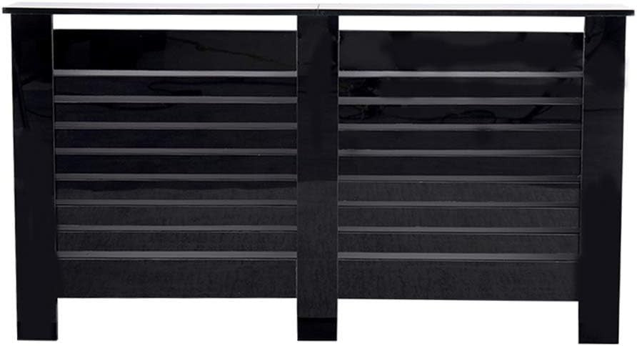 High Gloss Black Radiator Cover Modern Slatted Cabinet W111.5xH82cm