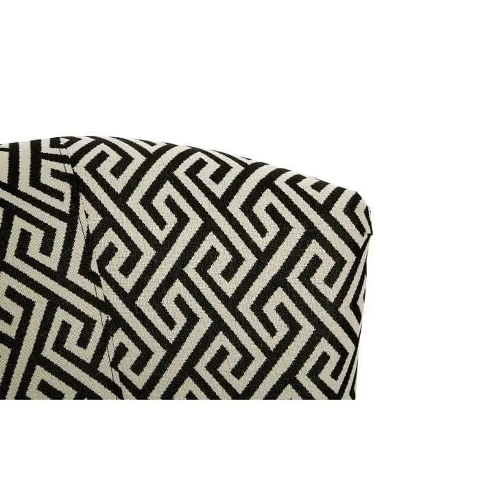 Greek Key Black Beige Accent Armchair | Round Jacquard Lounge Chair