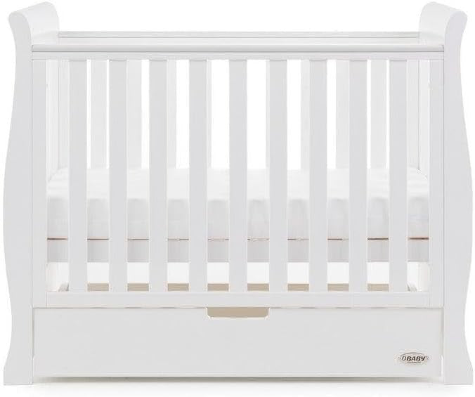 Space Saver Sleigh Cot Bed with Drawer Adjustable Height Baby Crib 114x55cm