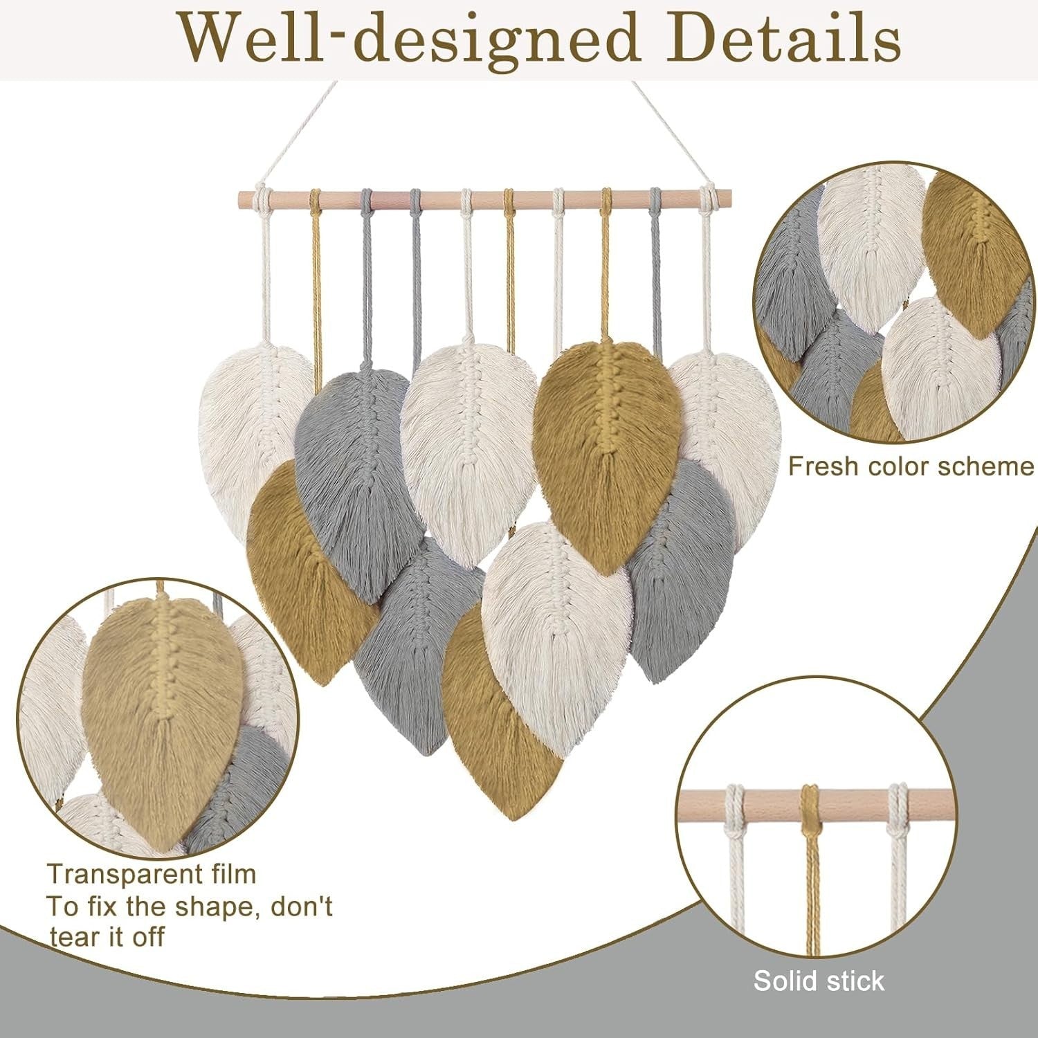 Small Macrame Wall Hanging Boho Leaf Woven Decor Yellow