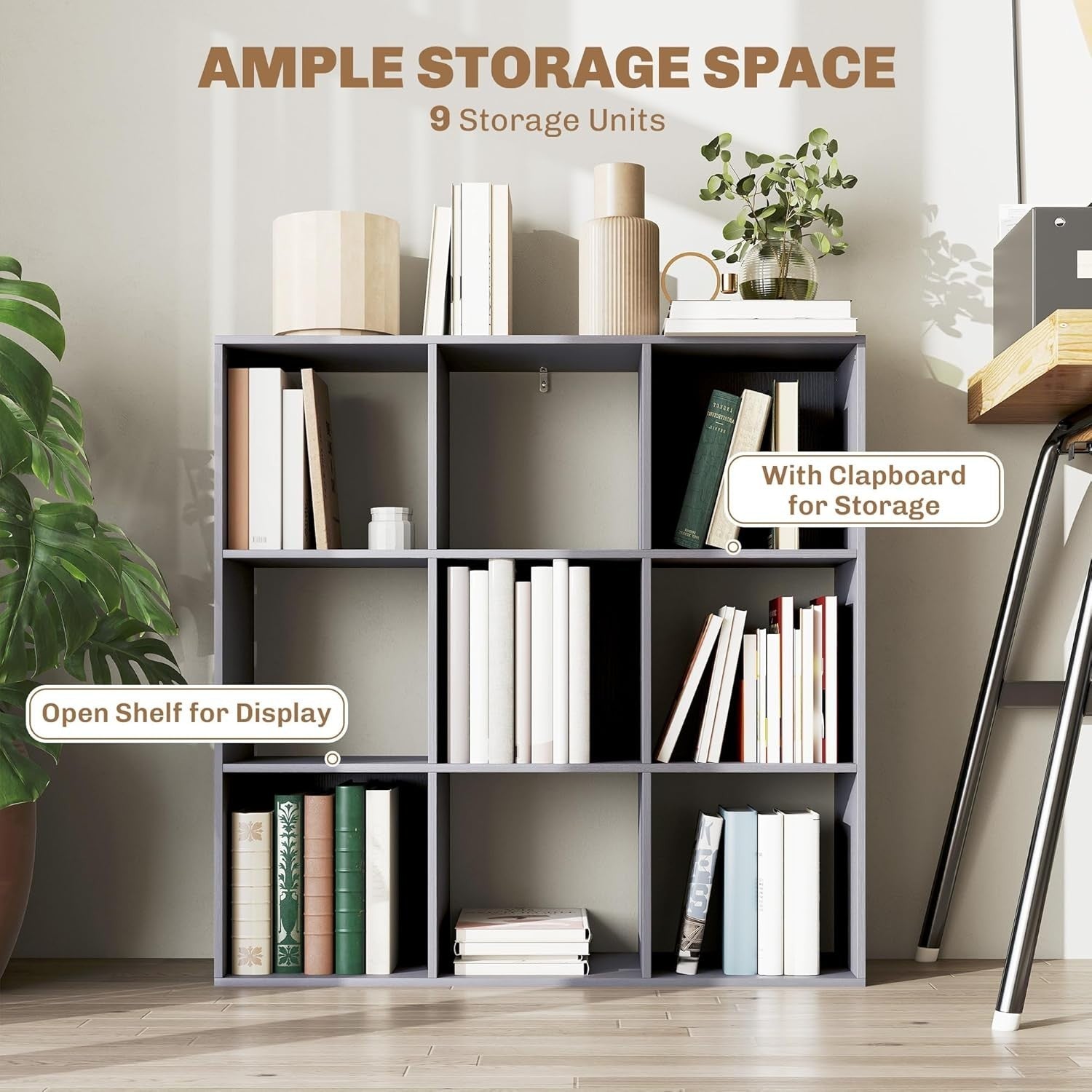 Modern 9 Cube Bookcase Storage Unit Grey – Freestanding Shelving for Home