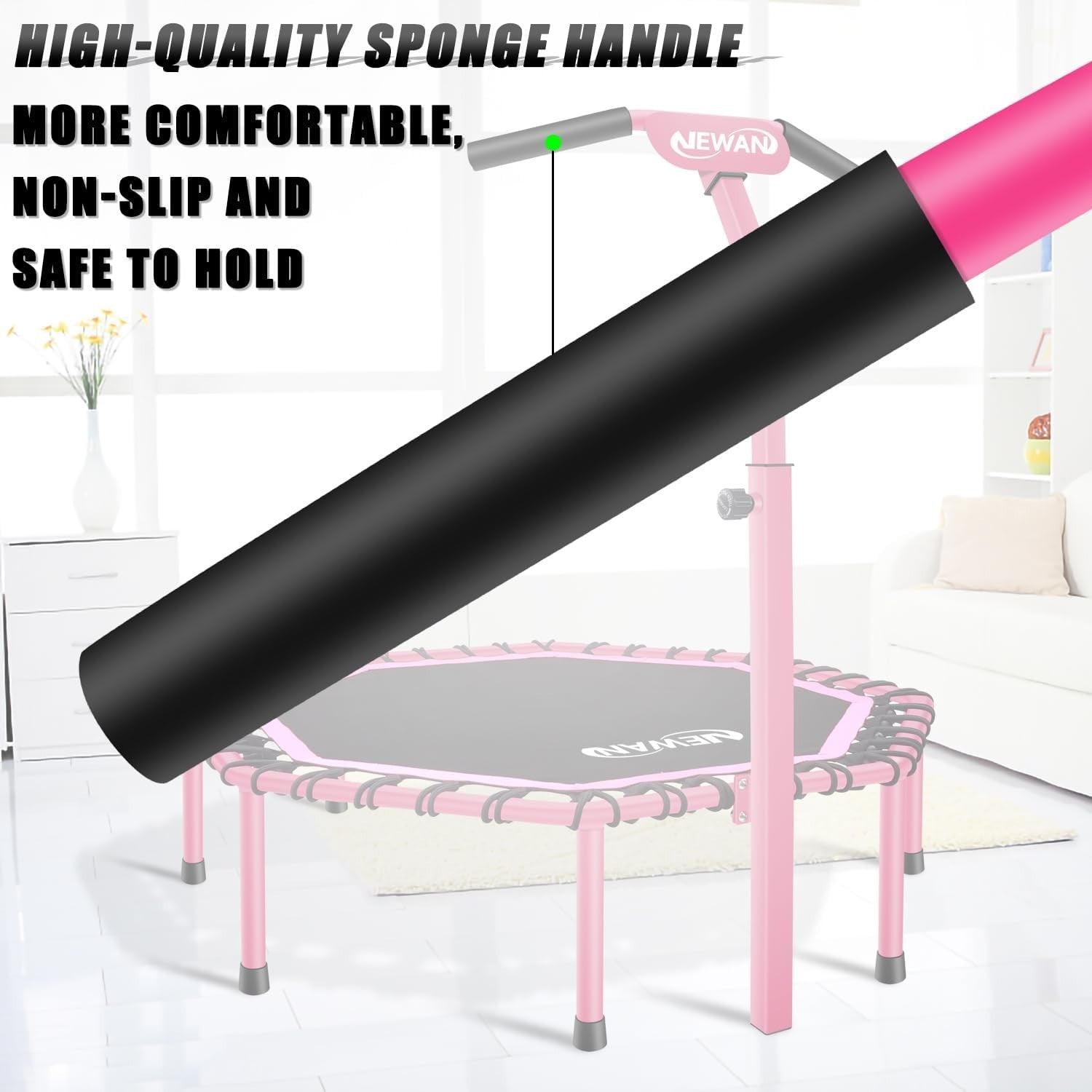 48in Pro Silent Rebounder Trampoline Adjustable Handle Indoor Fitness