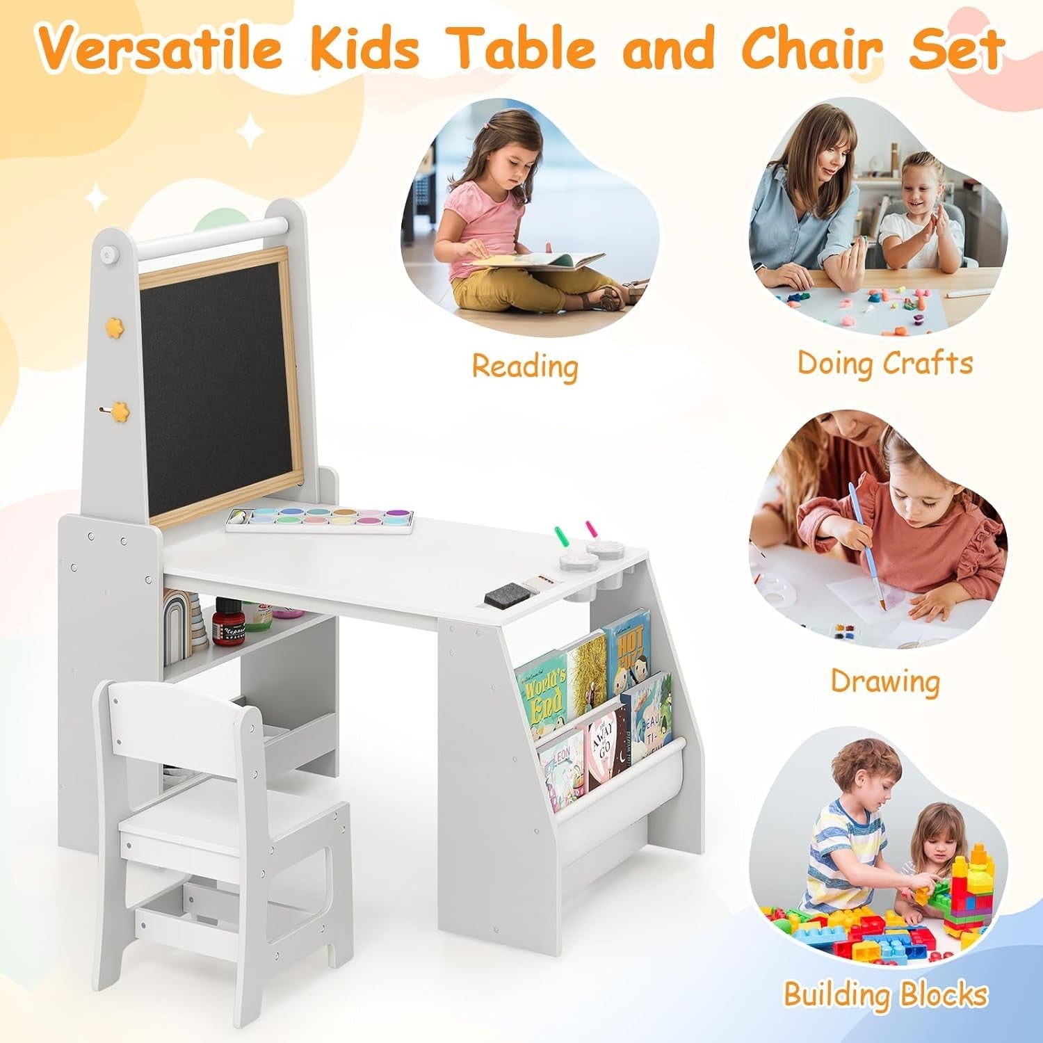 Kids Art Table & Chair Set with Double-Sided Easel, Paper Roll & Storage – Toddl