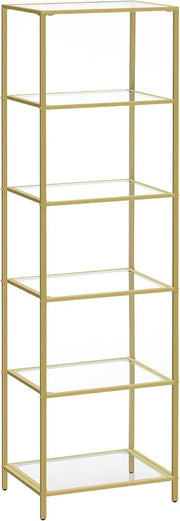 6-Tier Gold Glass Shelf Unit | Tall Luxury Display Rack for Living Room Office