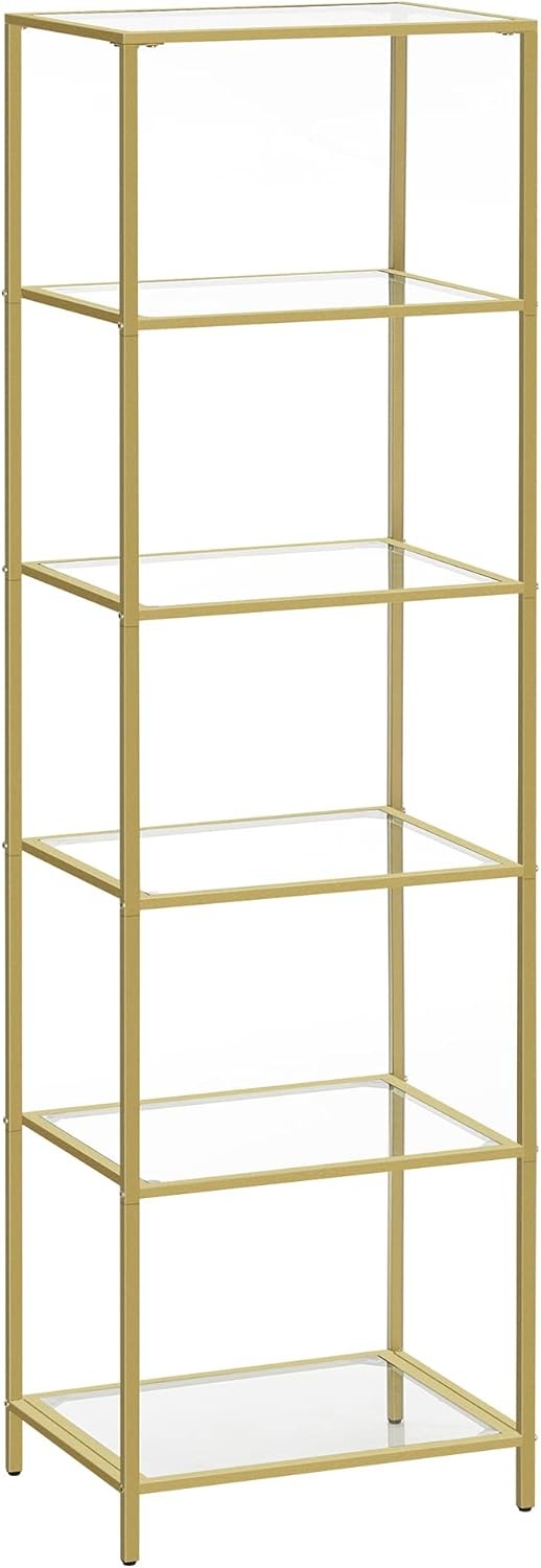 6-Tier Gold Glass Shelf Unit | Tall Luxury Display Rack for Living Room Office