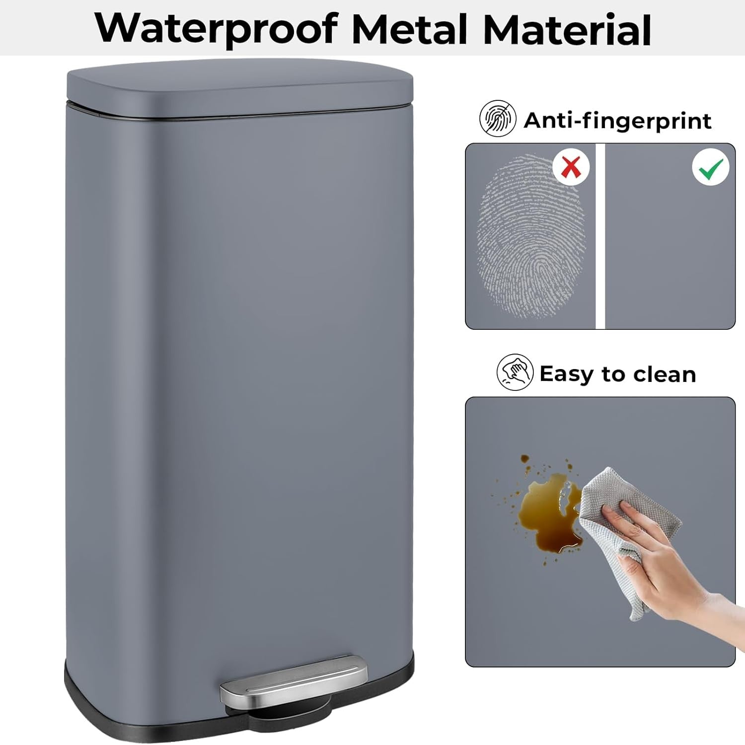 30L Stainless Steel Pedal Bin Soft Close Kitchen Waste Grey