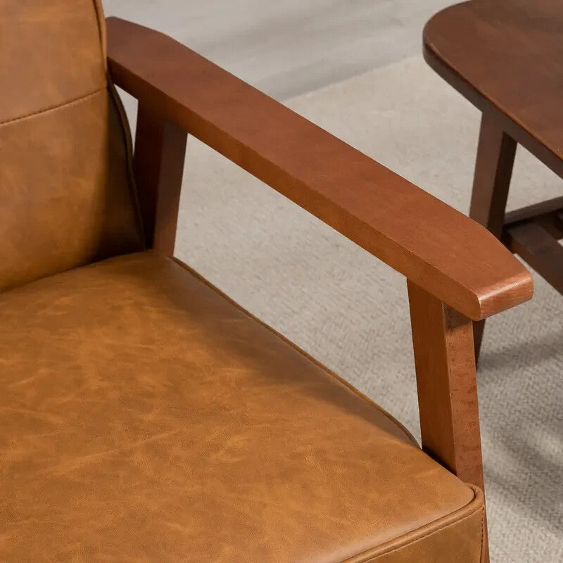 Brown PU Leather Armchair Retro Accent Chair with Wooden Frame 200kg
