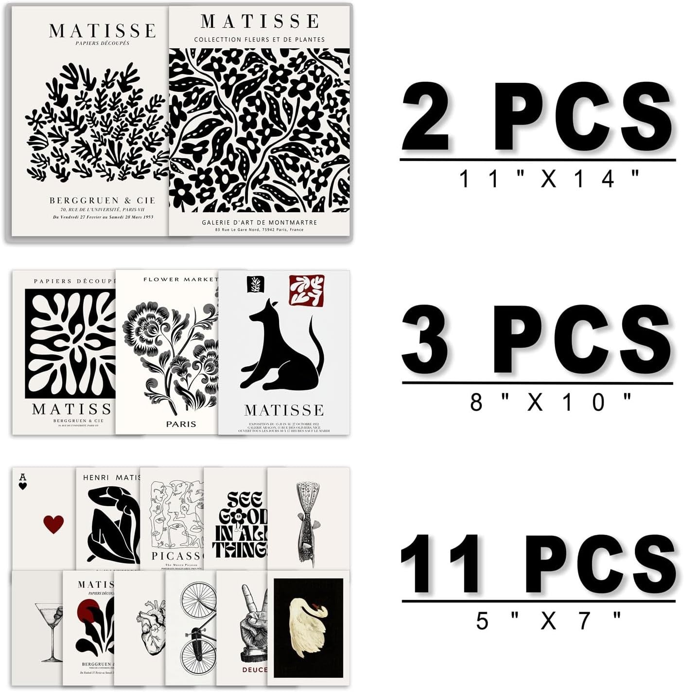 16pc Black White Wall Art Set Minimalist Gallery Prints 11x14