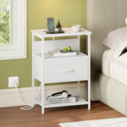 White Bedside Table with LED Light – USB Charging Ports