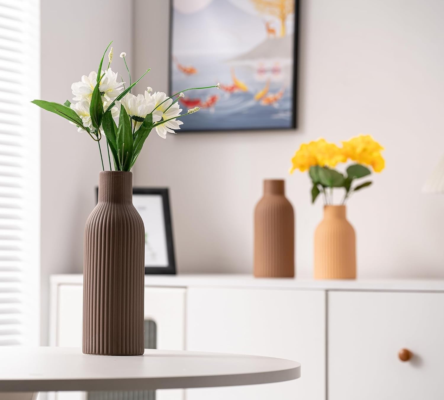 Ceramic Vase Set of 3 Farmhouse Pampas Grass Vases Boho Home Decor