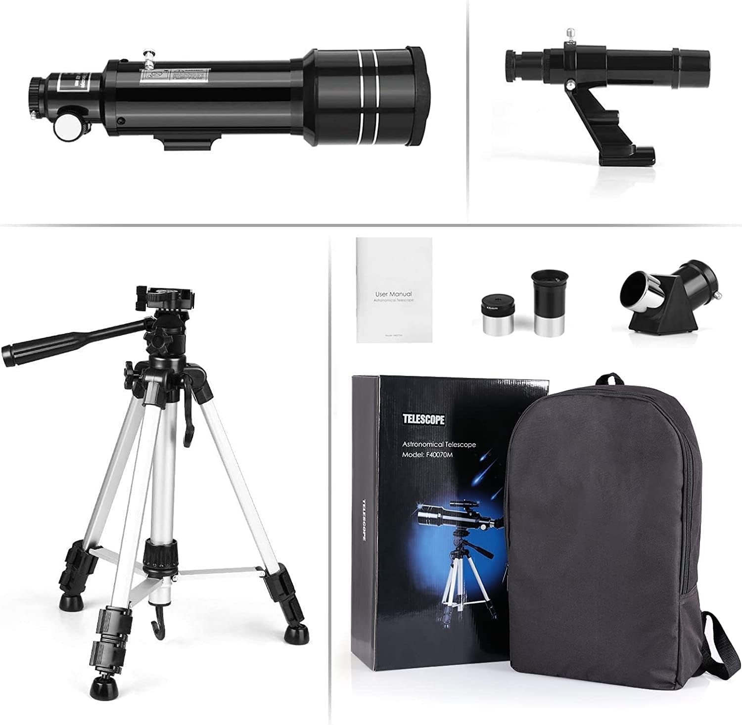 Portable 70mm Refractor Telescope 400mm Travel Scope for Moon & Stars