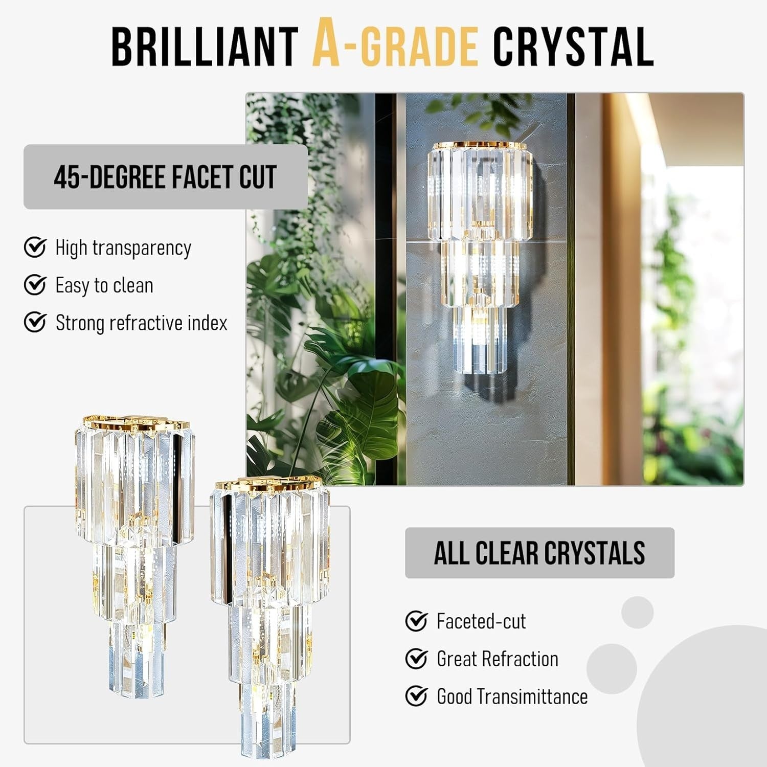 Gold Crystal Wall Light 3-Layer Sconce Modern Luxury Hallway Lamp