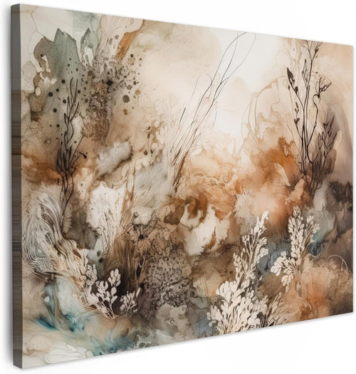 Abstract Floral Canvas Wall Art Beige Nature Flowers 70x50cm Living Room Decor