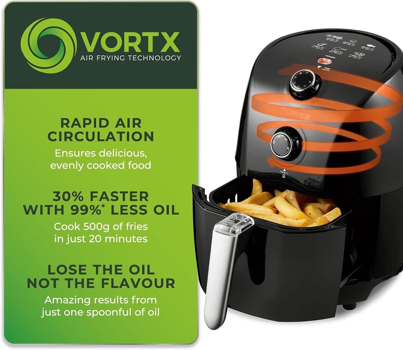 1.5L Compact Air Fryer Vortx Tech Fast Healthy Cooking 900W Roast Bake Grill