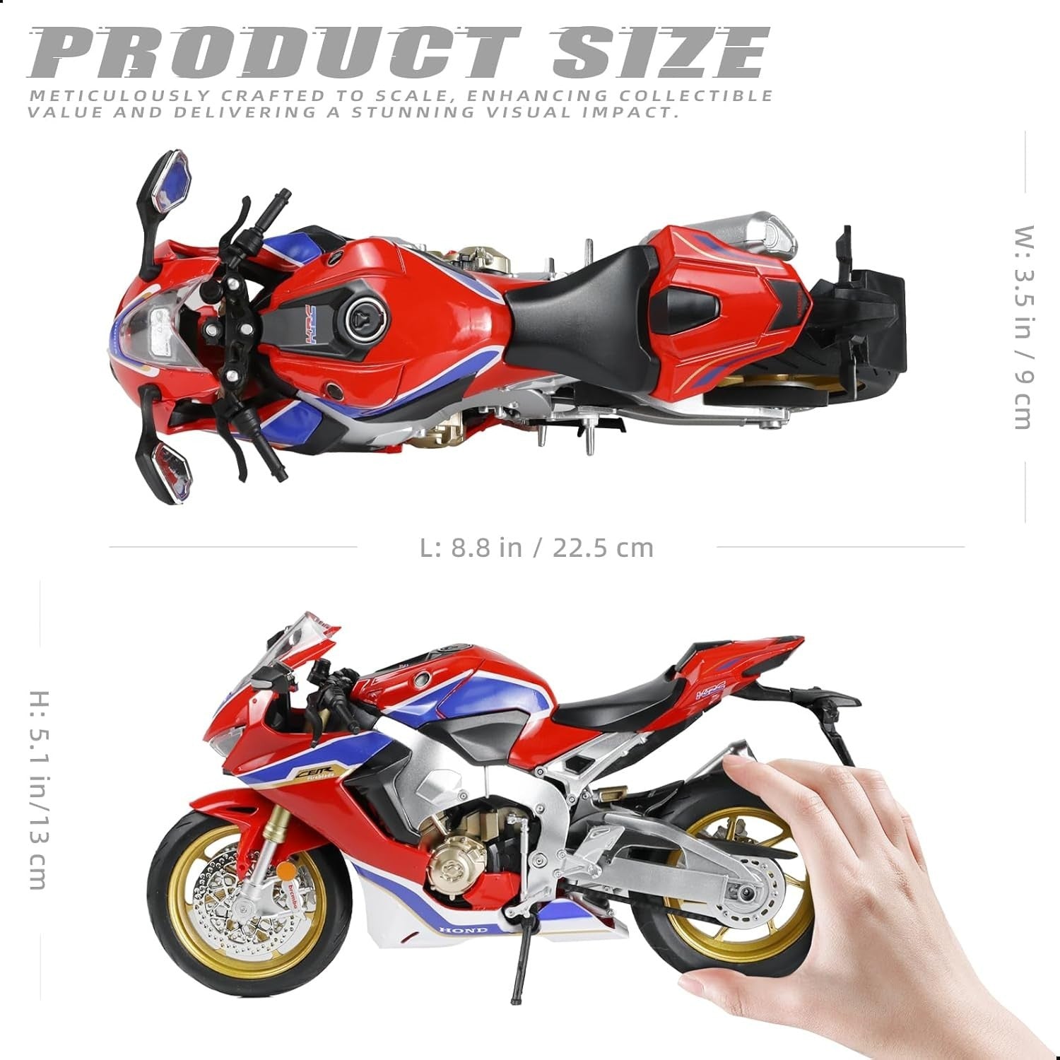 Diecast 1:9 Sport Motorcycle Model - Realistic Metal Build, No Assembly Needed