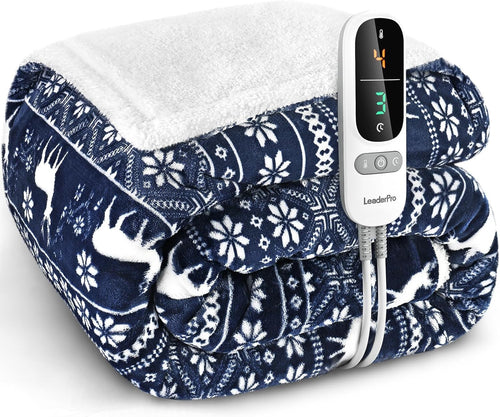 Double Electric Heated Blanket Fast Heat 9 Levels Timer Washable Fleece Throw
