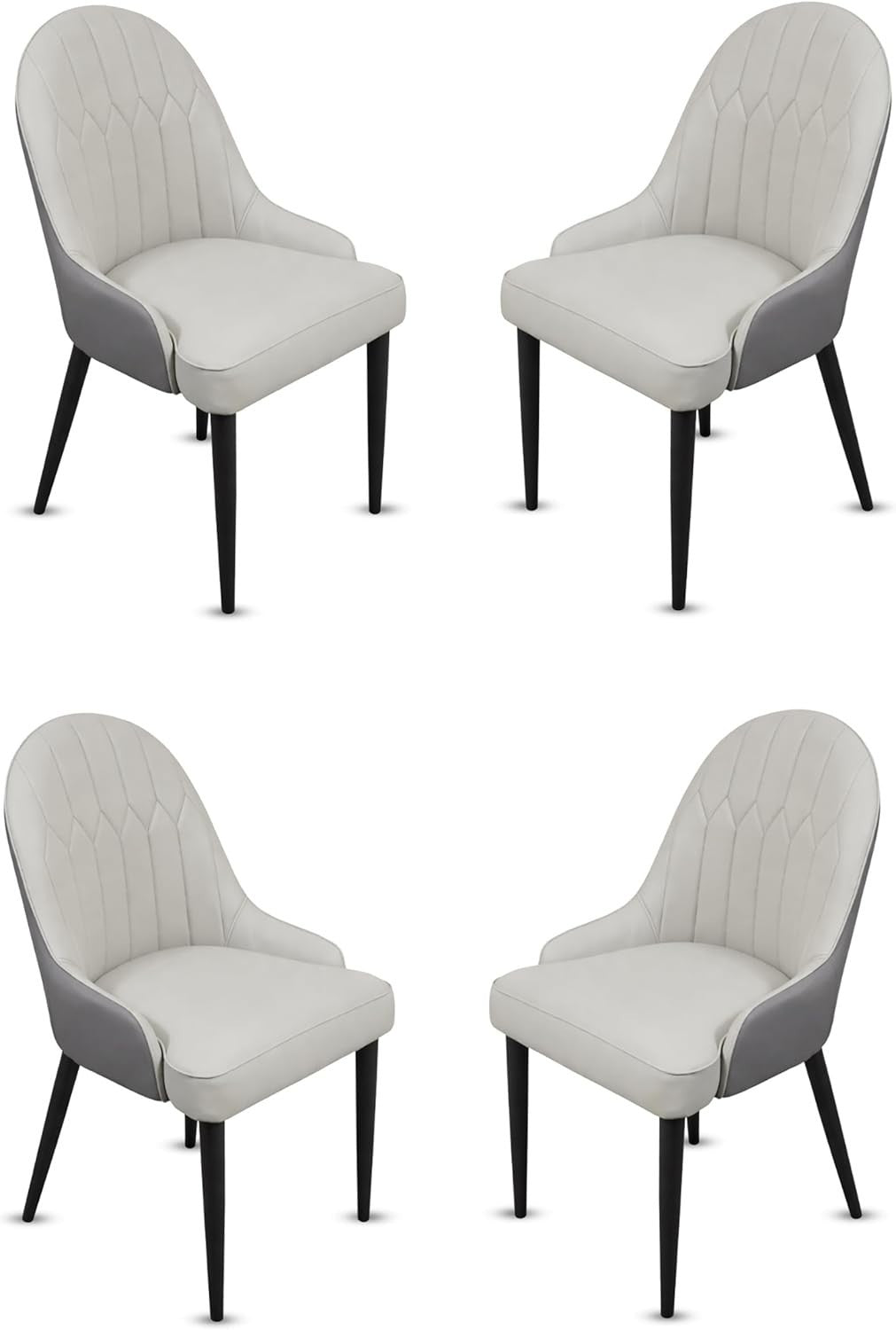 Grey Faux Leather Dining Chairs Set of 4 Padded Upholstered Kitchen Seats