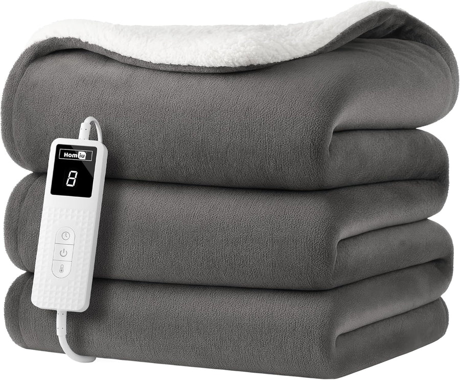 Electric Heated Throw Blanket Fleece Sherpa Fast Heat 9 Settings Timer