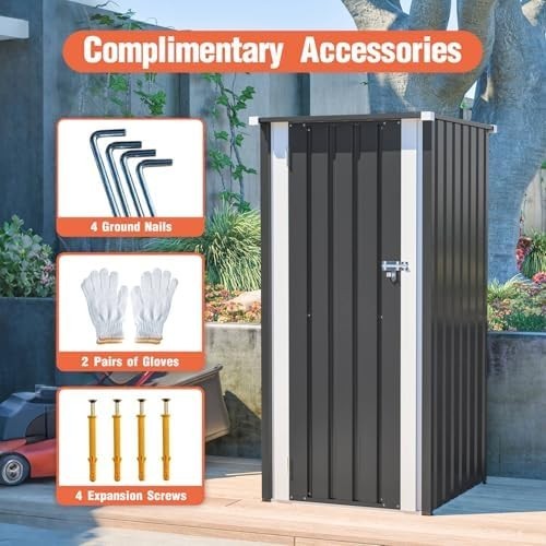 Metal Garden Storage Shed 2.6x2.9ft Waterproof Outdoor Bin & Tool Cabinet