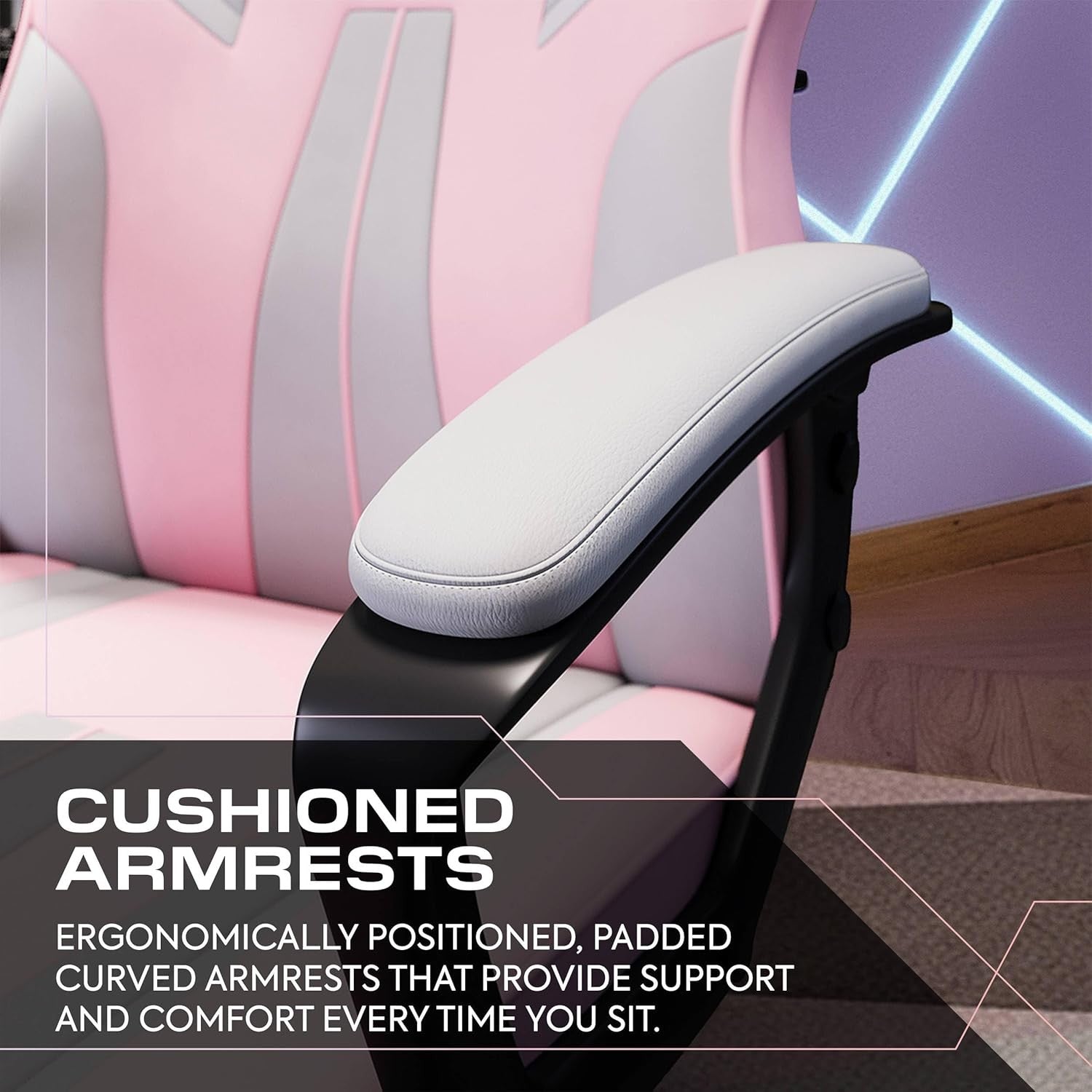 Ergonomic Gaming Chair High Back Wide Seat Grey Pink
