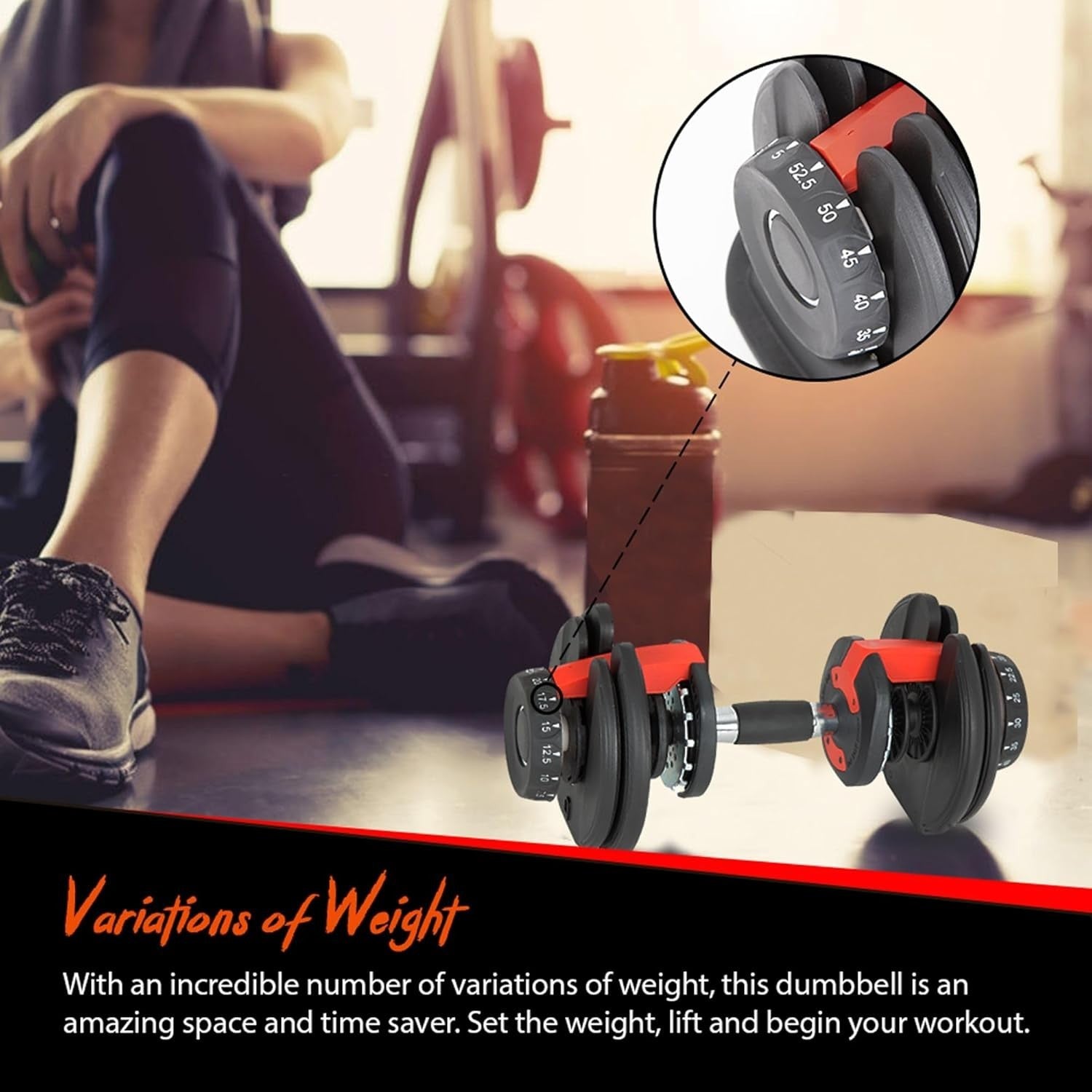 Adjustable Dumbbell 2.25–23.5kg Single Free Weight Home Gym Training