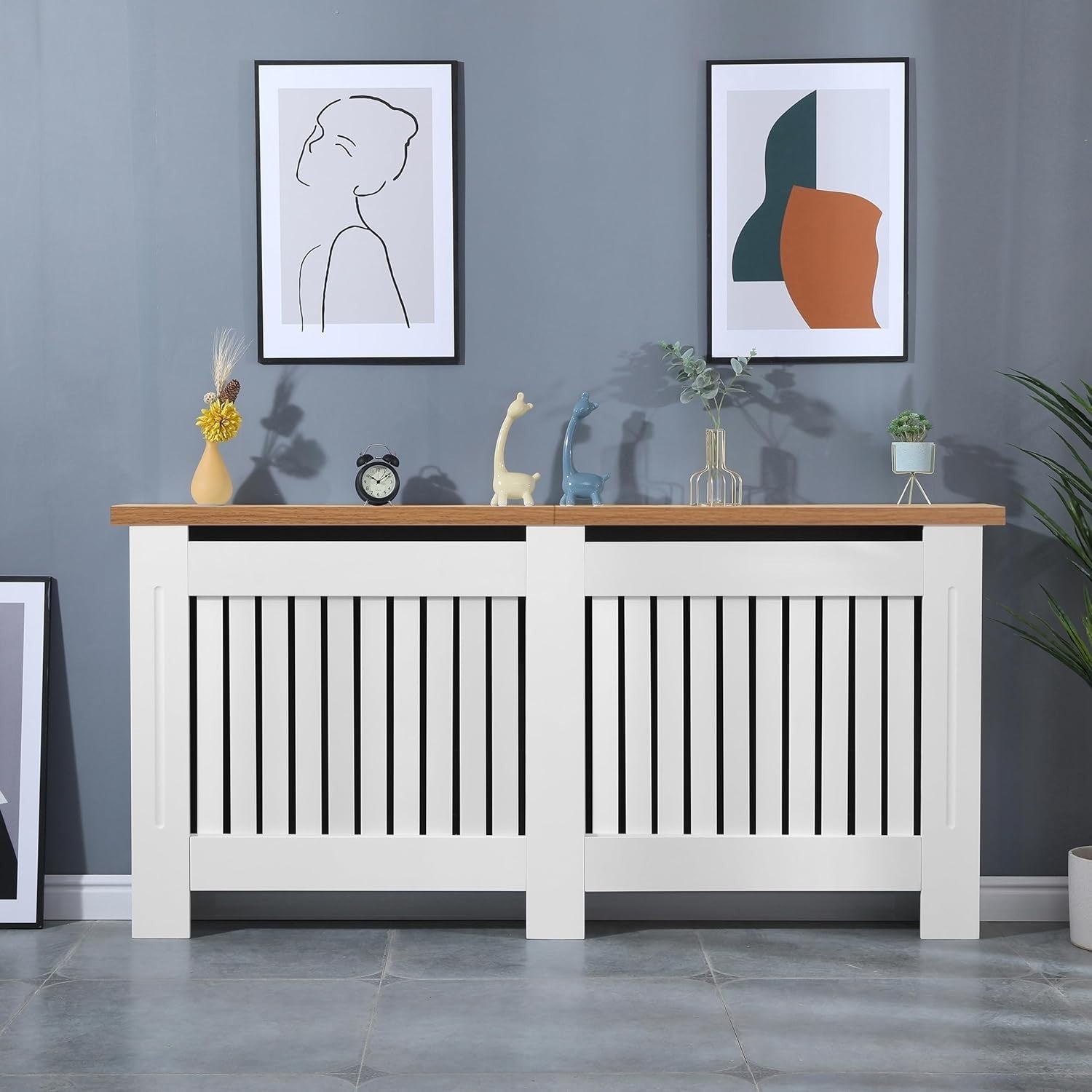 Extra Large White Radiator Cover MDF Cabinet | Modern Vertical Slat Heater Guard