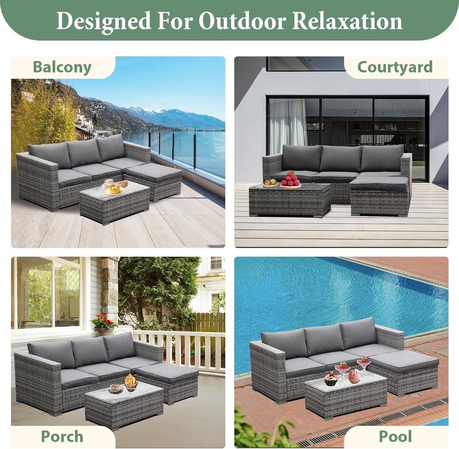 Rattan Garden Sofa Set 3PC Outdoor Patio Furniture w/ Cushions & Table