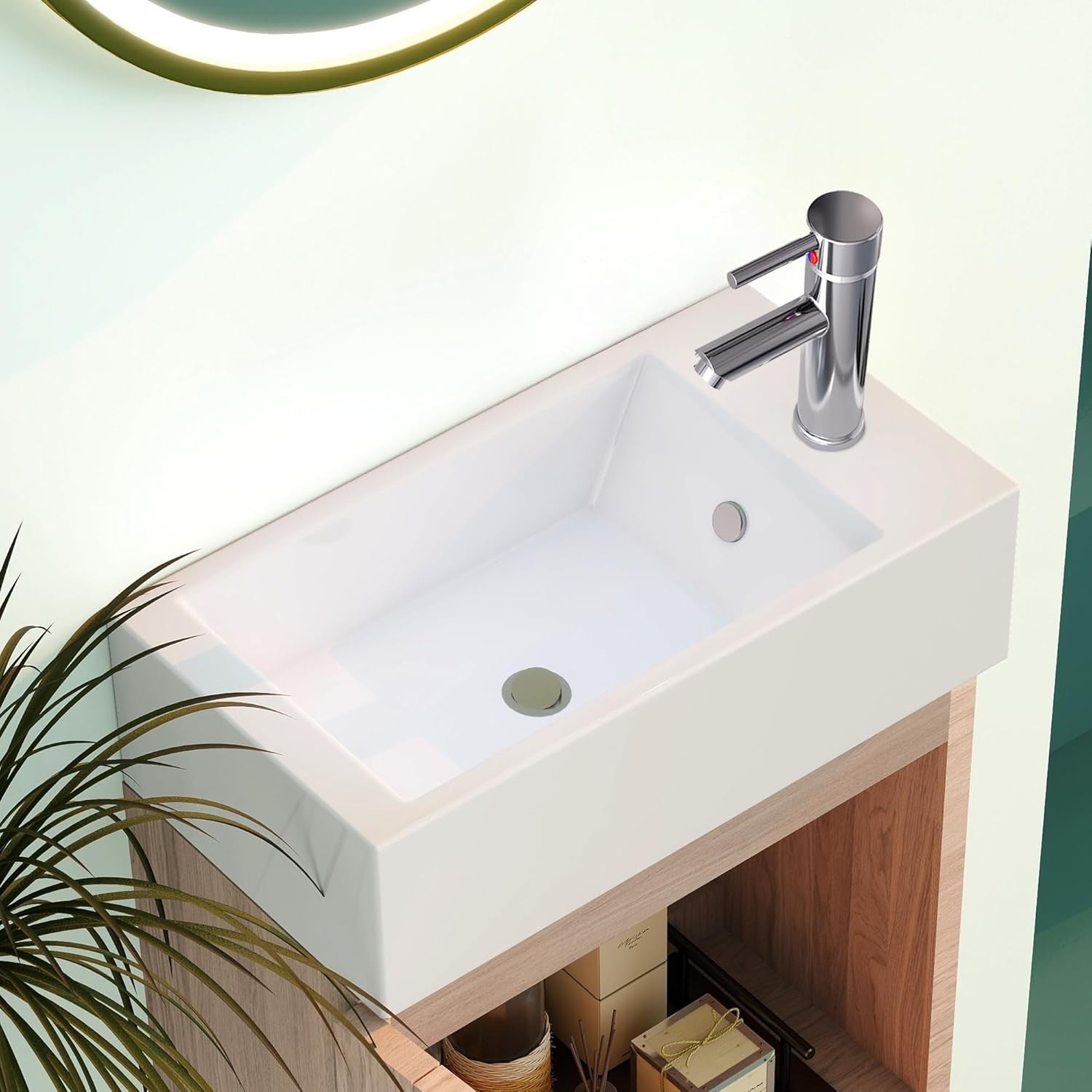 Slim 400mm Bathroom Vanity Unit with Basin Floor Standing Sink Storage Cabinet