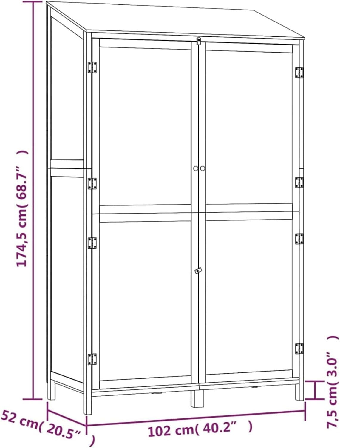 Large Solid Fir Wood Garden Shed 102x52x174.5cm Natural Outdoor Storage