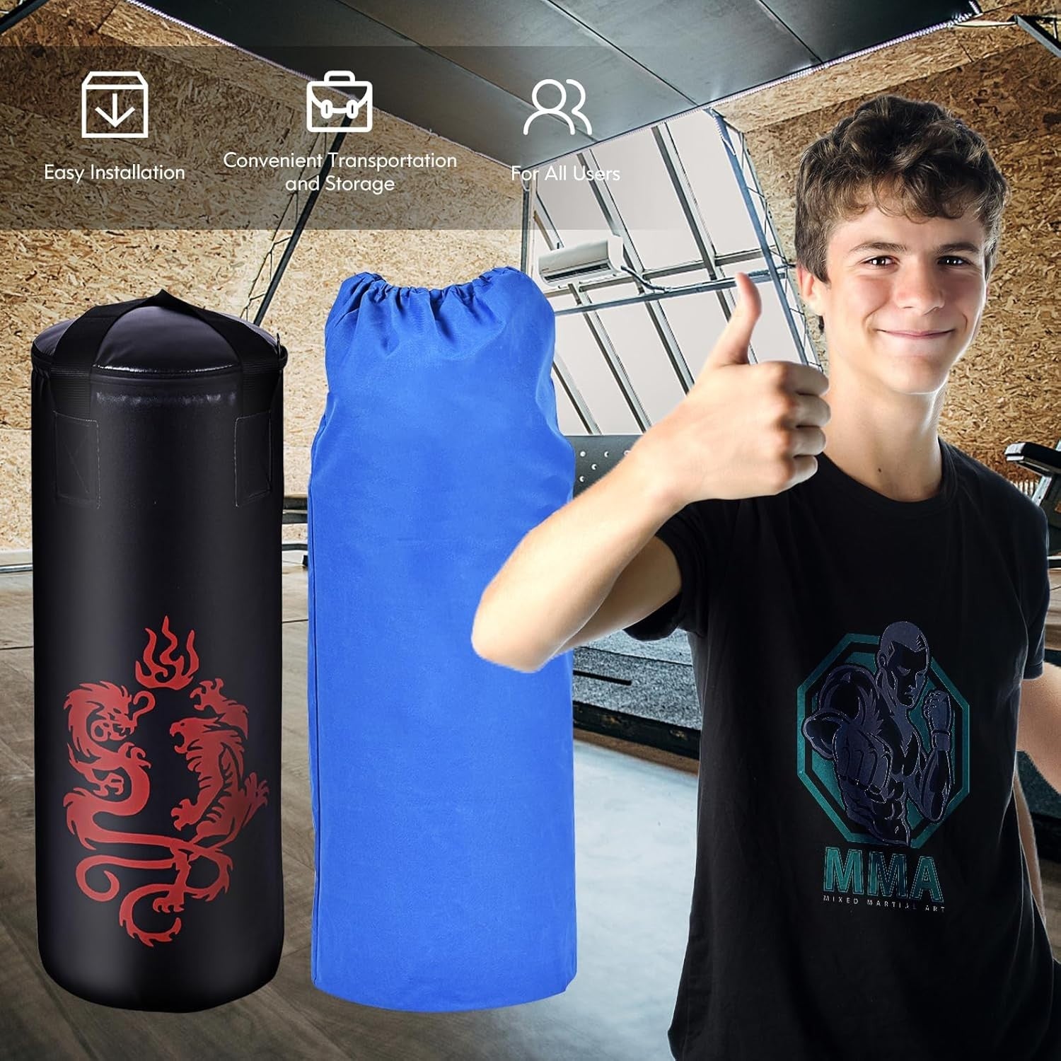 Kids Heavy Filled Boxing Punch Bag Set Gloves Wall Bracket Training