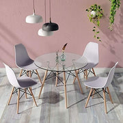 Round Glass Dining Table 90cm Tempered Top Eiffel Wood Legs Modern Kitchen