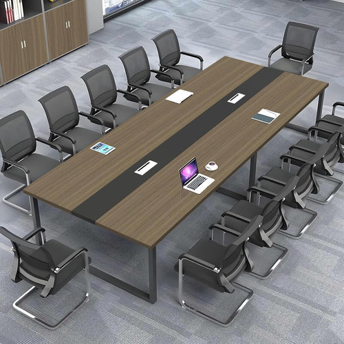 Light Brown Conference Table 240cm w/ Metal Frame & Scratch-Resistant Top