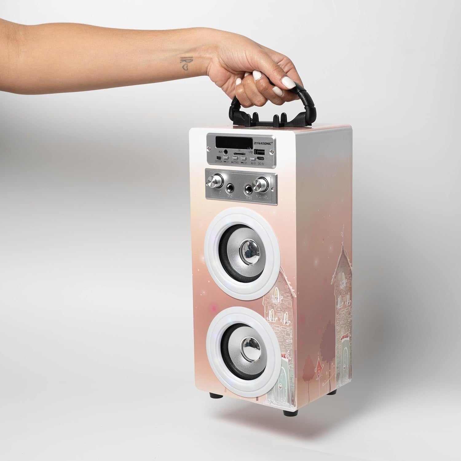 DYNASONIC Karaoke Machine Bluetooth 2 Mics LED Kids Teens