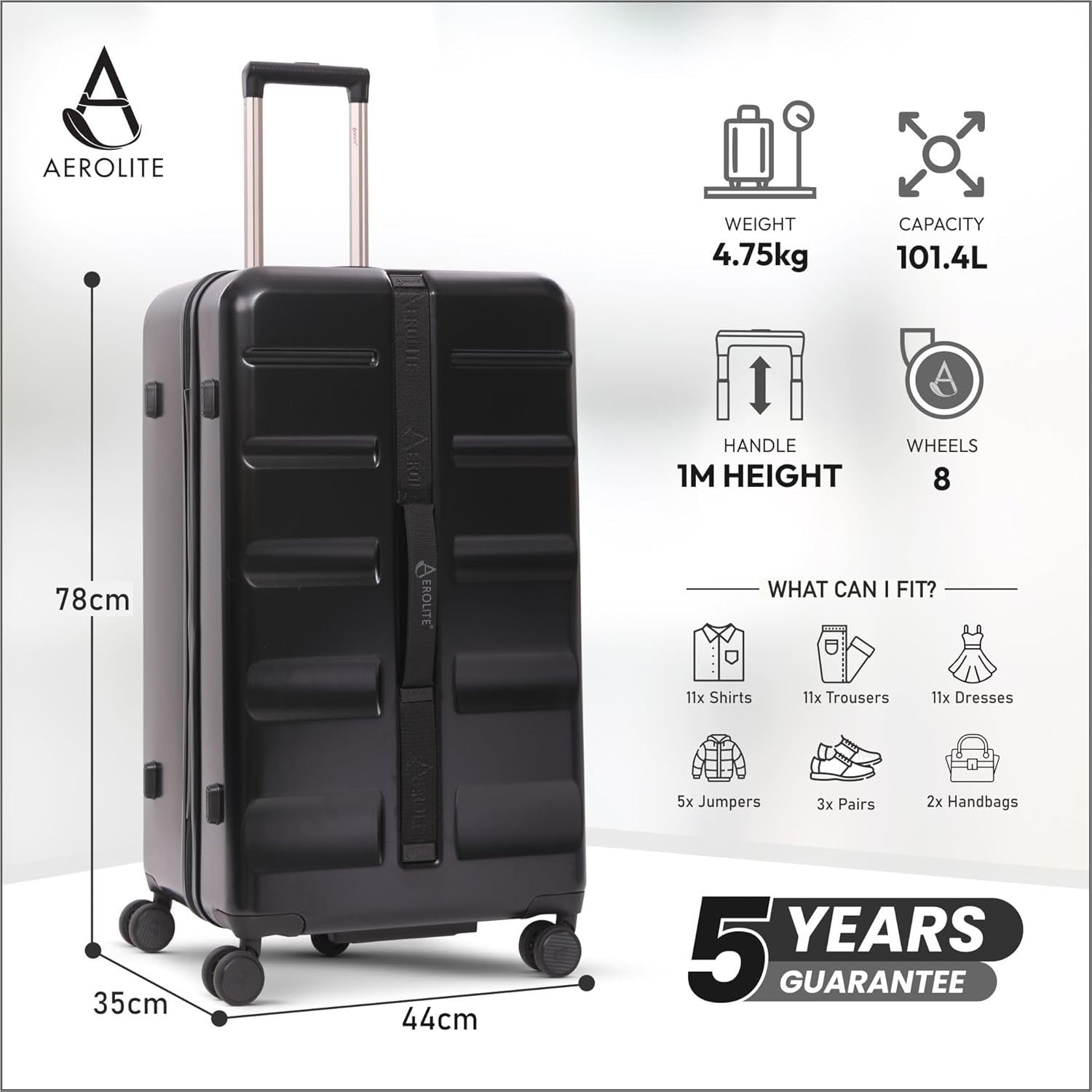 Extra Deep 101L Large Hard Shell Suitcase ABS 4+1 Spinner Wheels TSA Lock