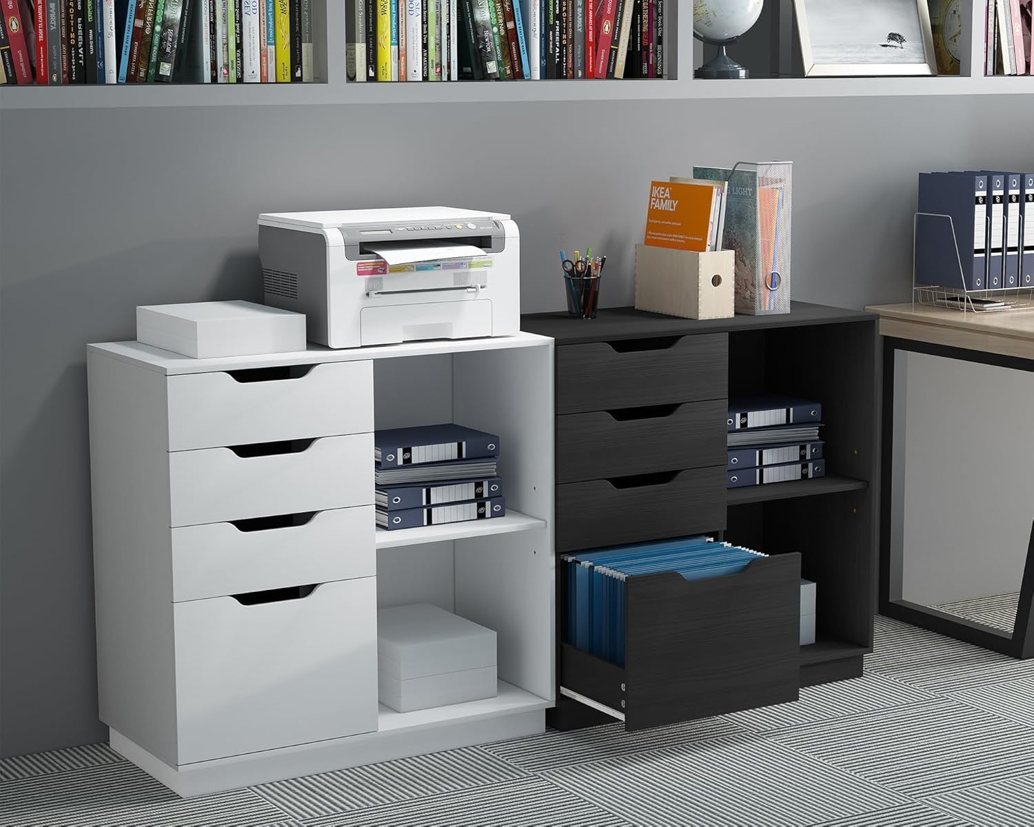 Large 4 Drawer Lateral File Cabinet A4 Letter Printer Stand Storage