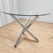 Round Glass Dining Table Only Modern Chrome Legs 4 Seater Kitchen Table