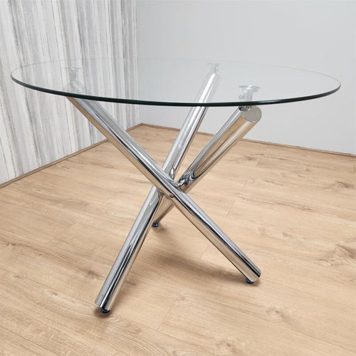 Round Glass Dining Table Only Modern Chrome Legs 4 Seater Kitchen Table