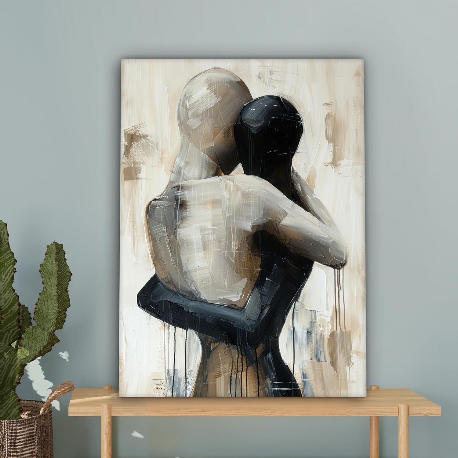 Large Framed Canvas Wall Art 50x70cm Abstract Couple Beige Print