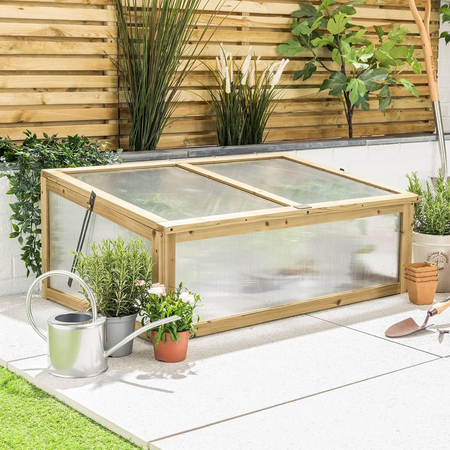 Raised Wooden Cold Frame Greenhouse 100x65x40cm Polycarbonate UV Panels