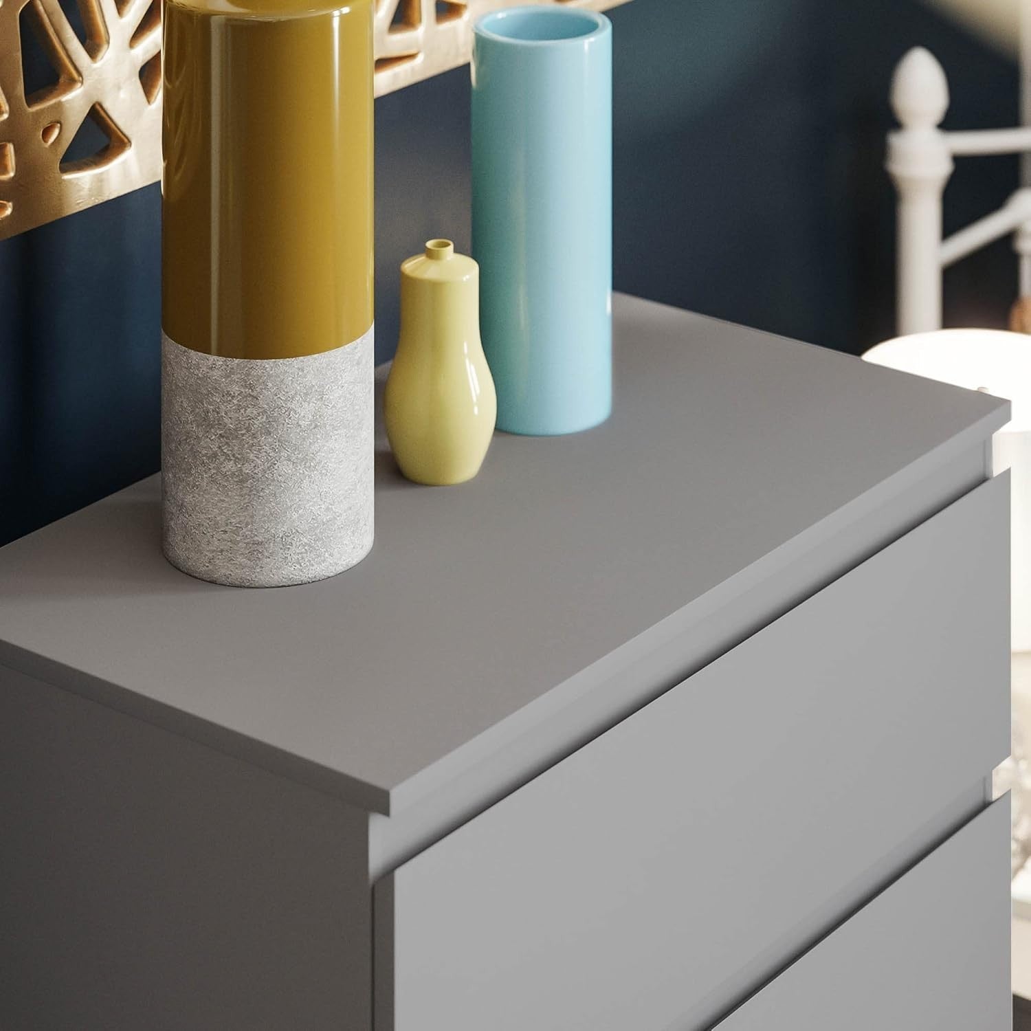 Grey 5 Drawer Chest Modern Storage Unit Tall Slim Bedroom Cabinet
