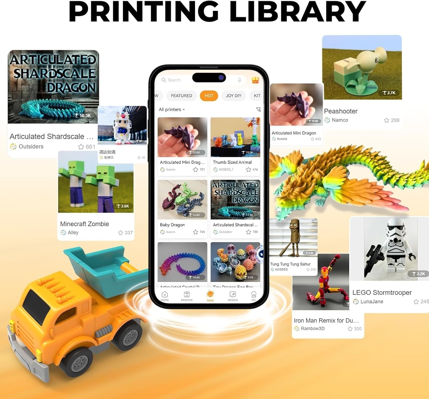 AI Kids 3D Printer App Control Toy Library Fast Print Camera Safe