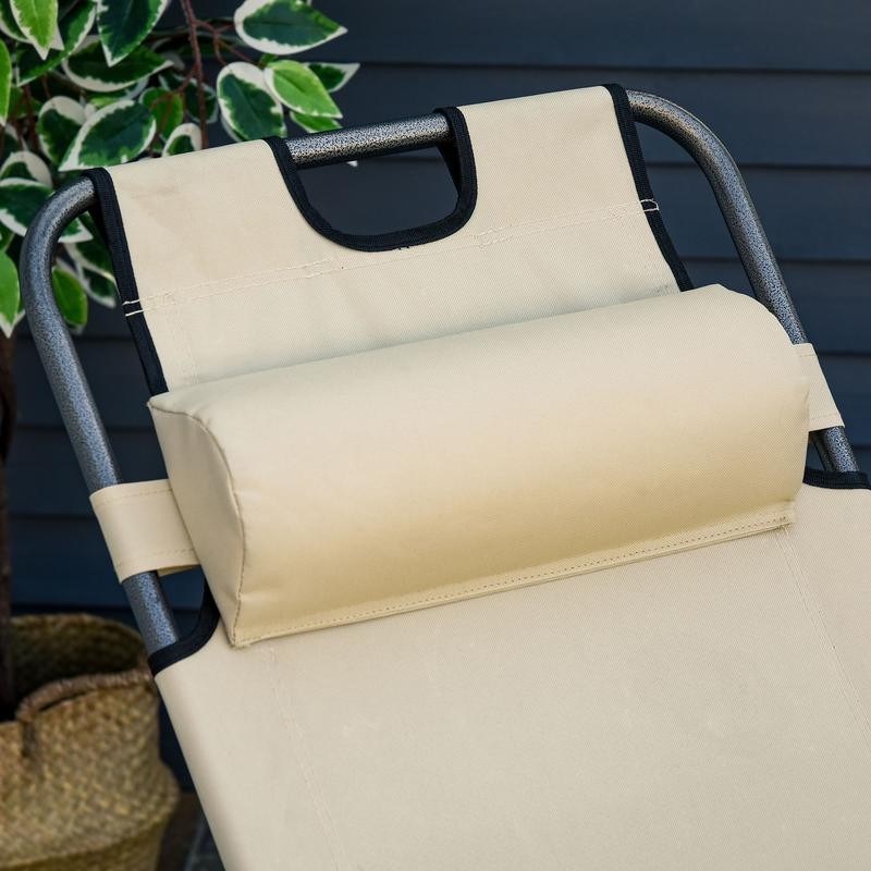 Adjustable Folding Recliner Sun Lounger Chair Beige Outdoor Garden