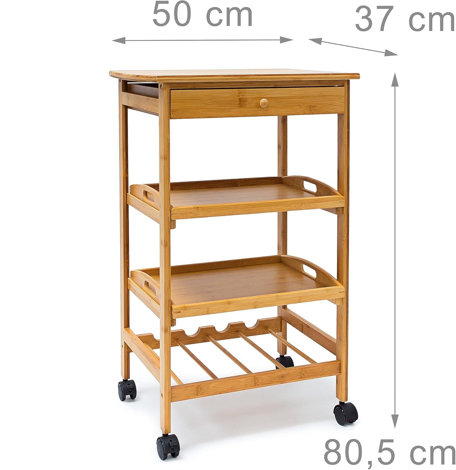 Bamboo Kitchen Trolley Cart with Drawer Wine Rack Rolling Storage Shelves